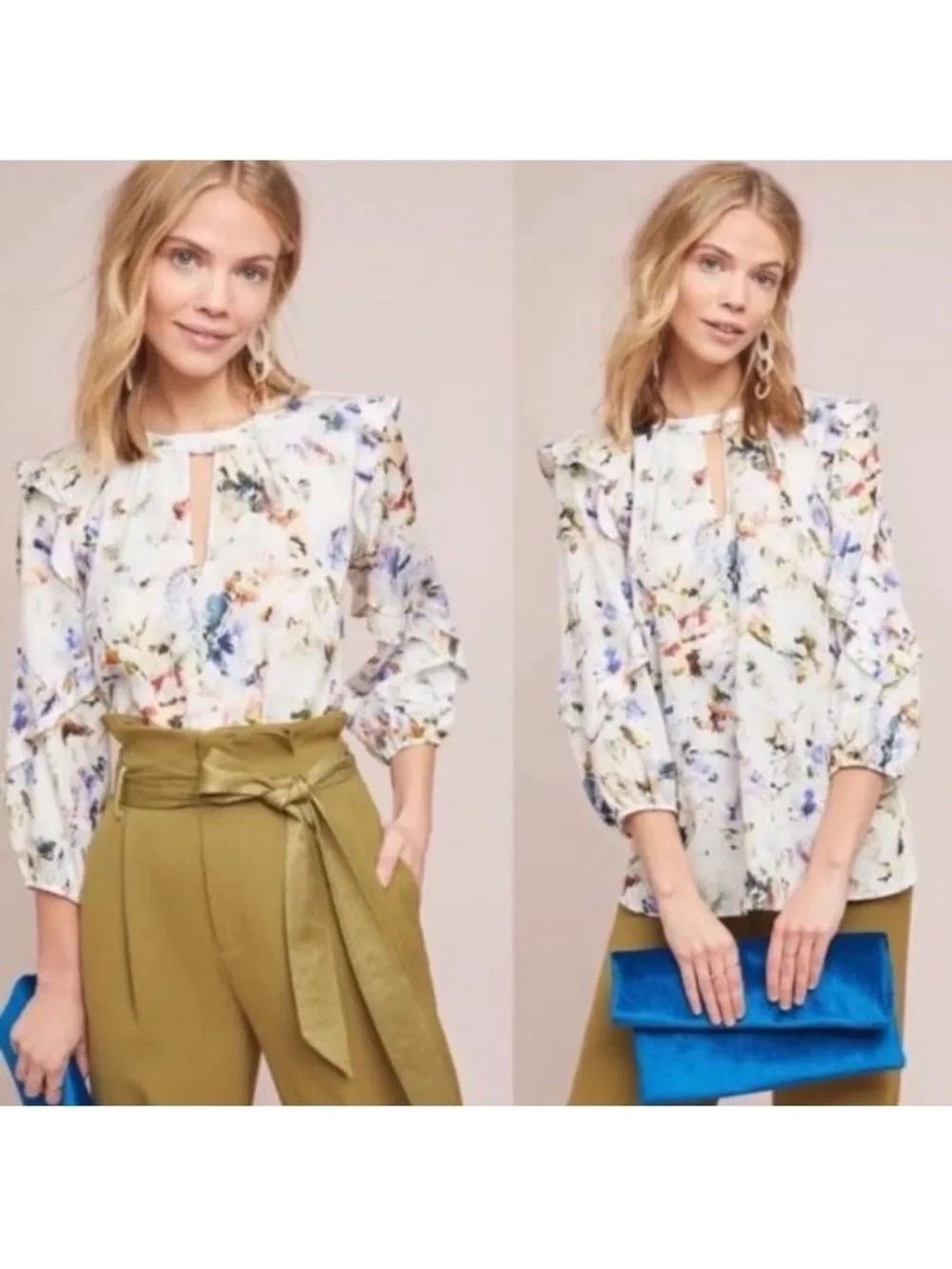 Anthropologie Dolan Araminta Floral Ruffle Sleeve Blouse Small